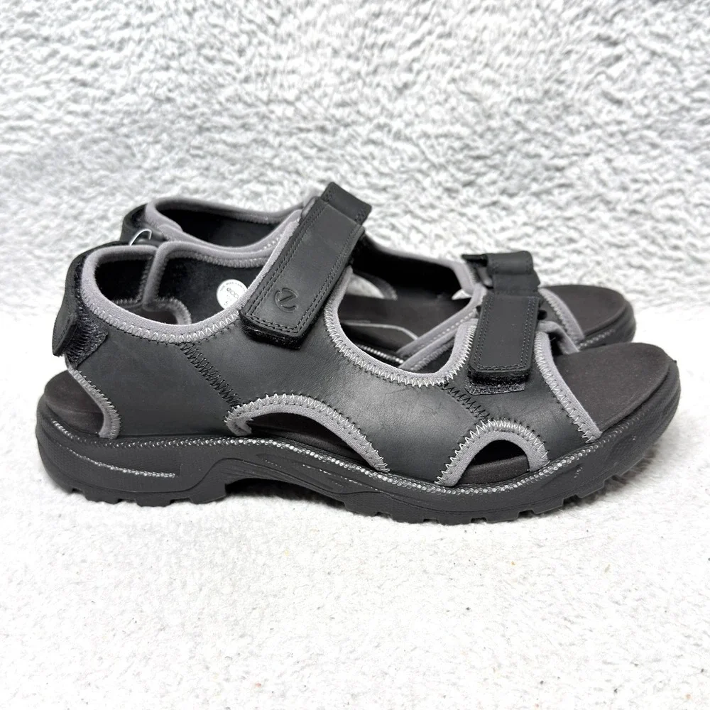 Ecco Onroads Mens Size 10 Sandals Shoes Black Leather Adjustable